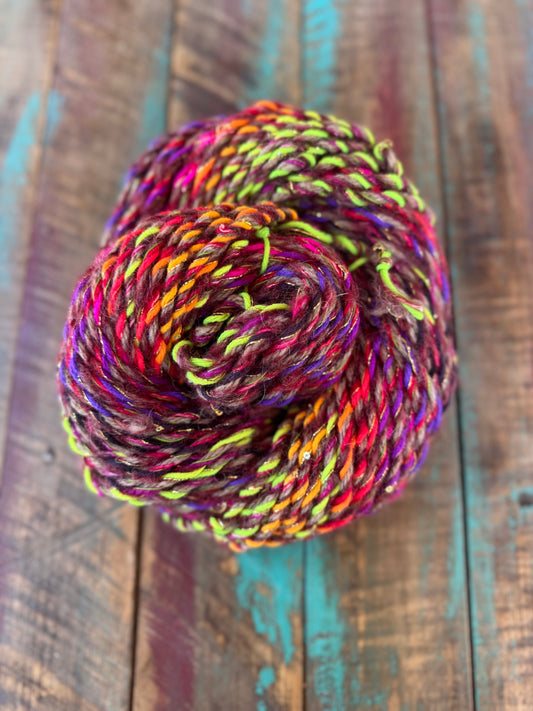 Hand Spun Bulky Alpaca Mohair Acrylic Nylon Metallic Sequins-Tropical Twist