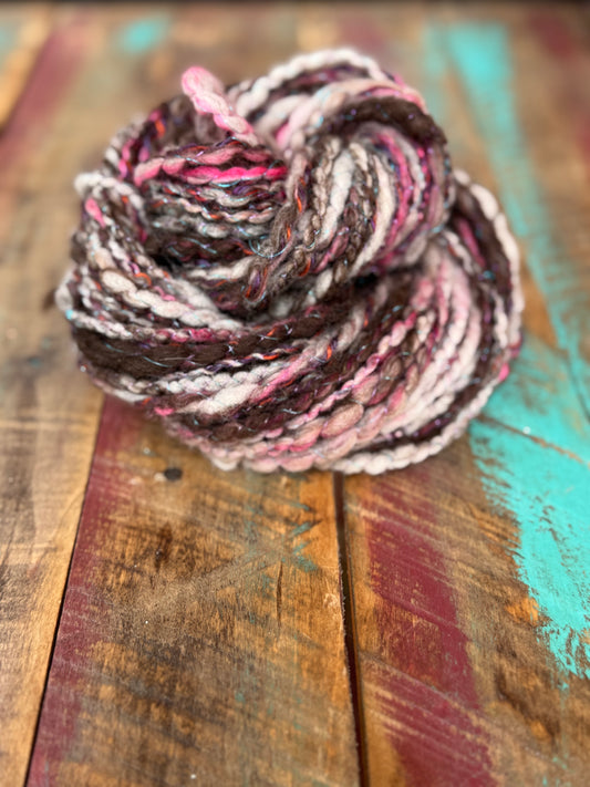 Hand Spun Worsted Alpaca Rambouillet Sari Metallic-Hot Pink Paca