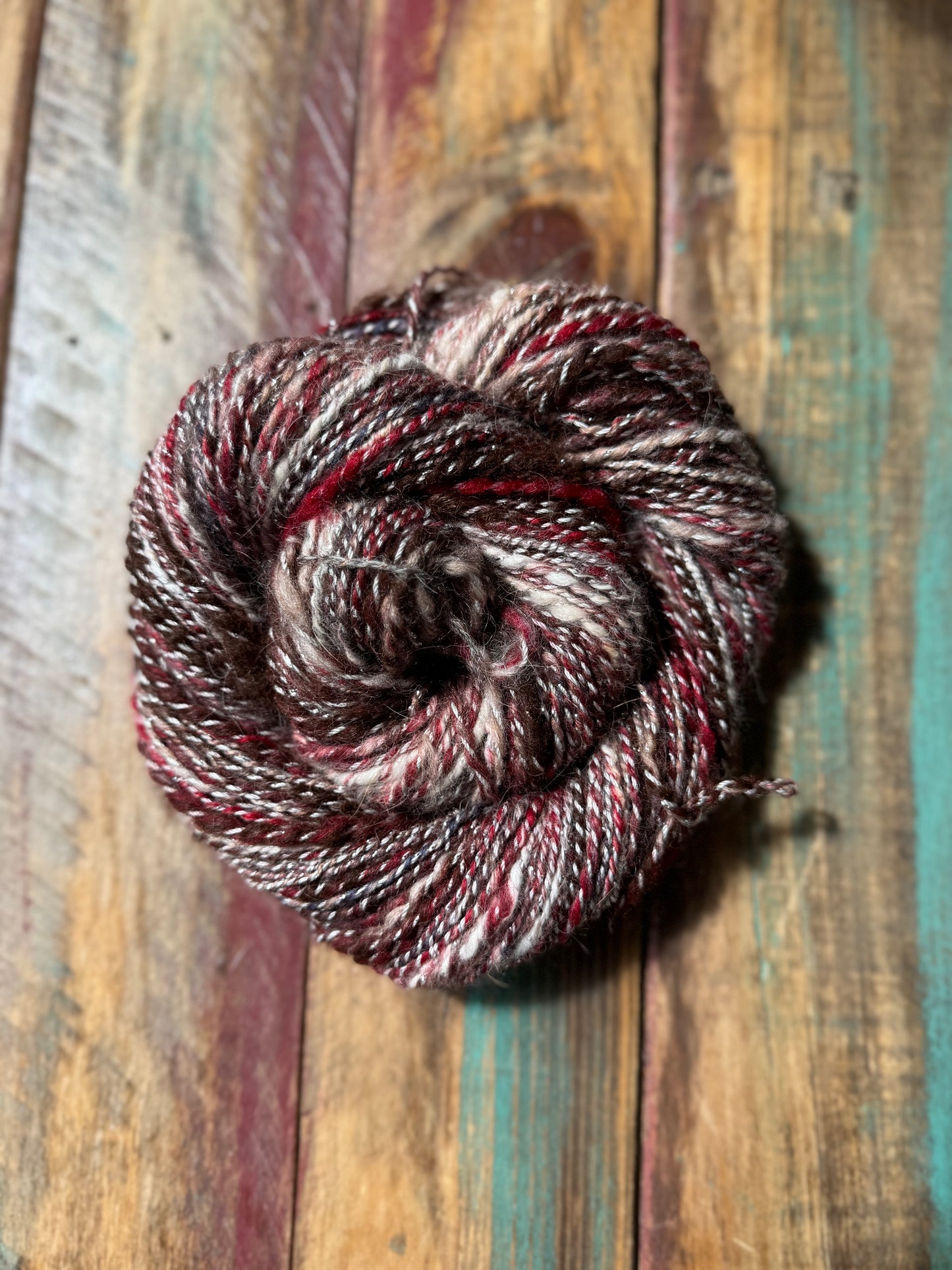 Hand Spun DK Alpaca Wool Angora Cotton Metallic-Be My Valentine
