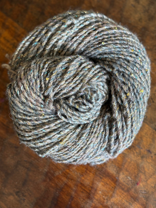 Hand Spun Bulky Alpaca Cotton Metallic Gold Sequins-Washed Denim