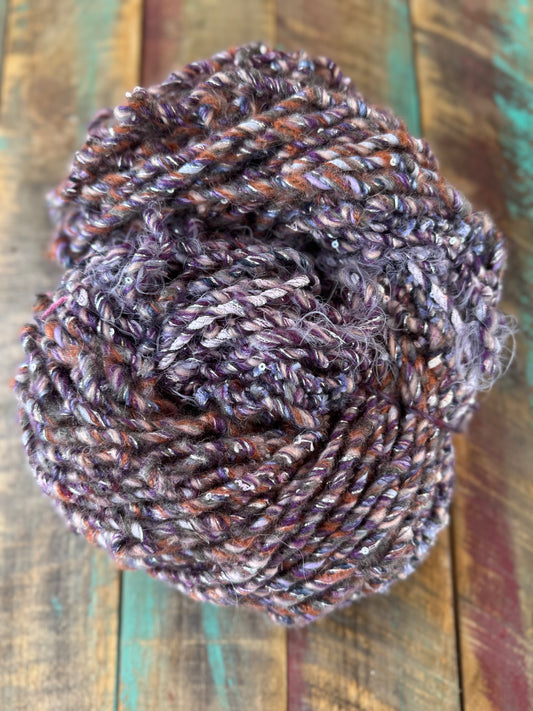 Hand Spun Alpaca Wool Acrylic Mohair Nylon Ribbon Cotton Sequins-Missouri Iris