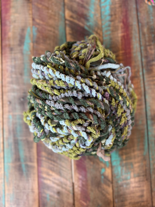 Hand Spun Super Bulky Alpaca Chenille Ribbon Sequins-Moss
