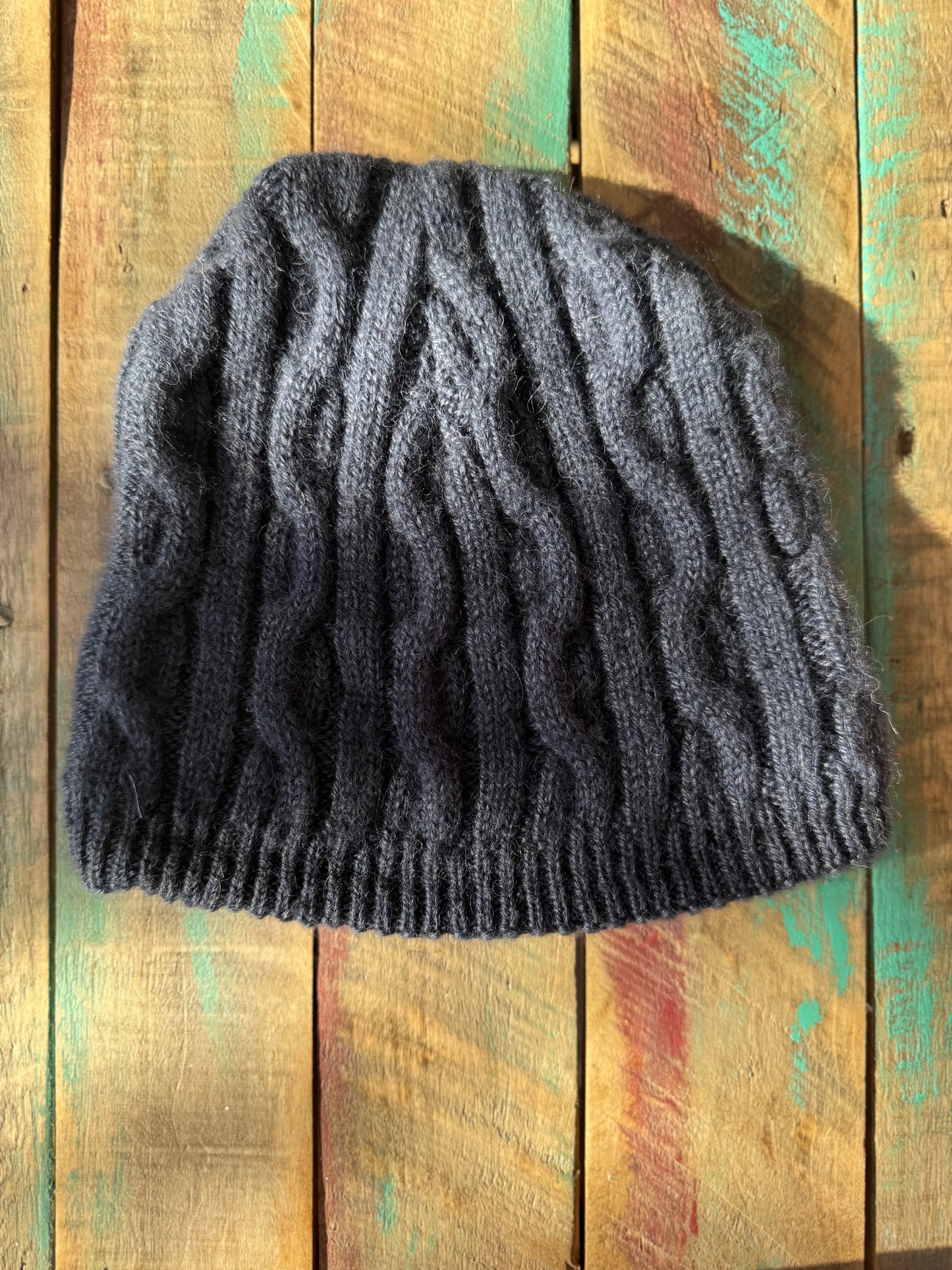 Adult Alpaca Cable Beanie-Blue