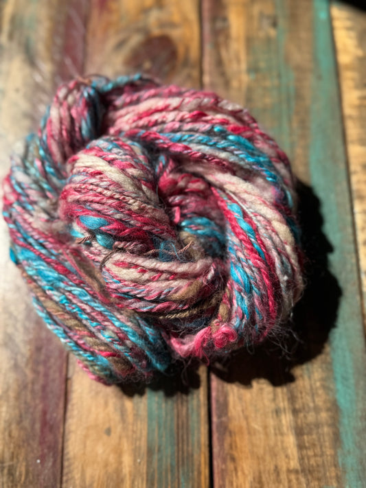 Hand Spun Worsted Huacaya Suri Alpaca,Camel-Cotton Candy