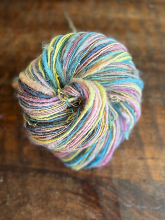 Hand spun Single Thick Thin Mohair Romeldale-Pastel