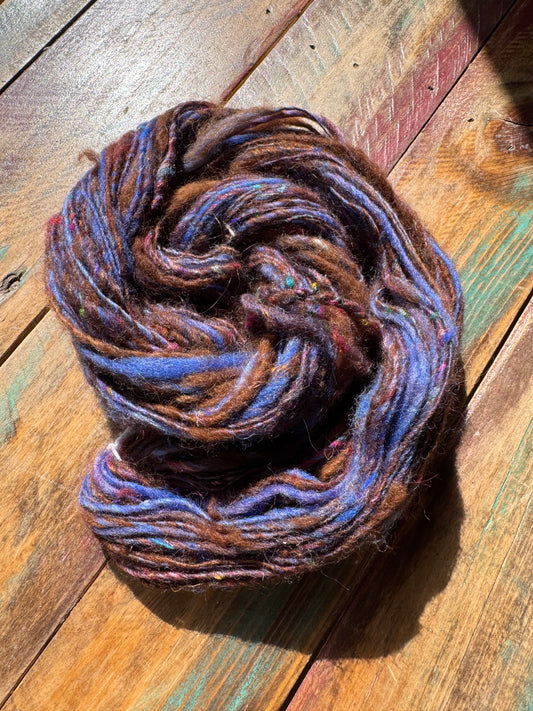 Hand spun Single alpaca, wool, sari silk-Valentines Blues