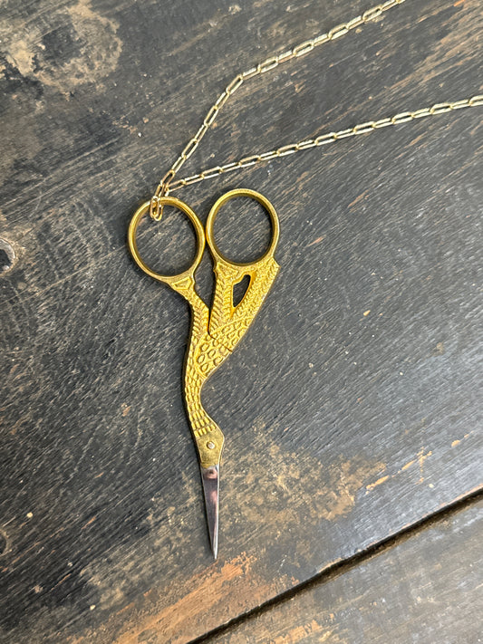 Necklace Shears Gold Stork-Gold Chain