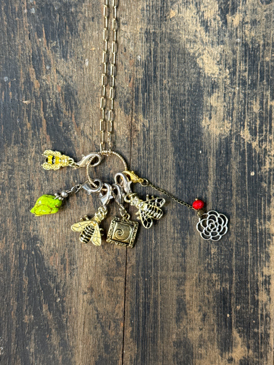 Necklace Stitch Marker Gold Chain-Pollinator Flower