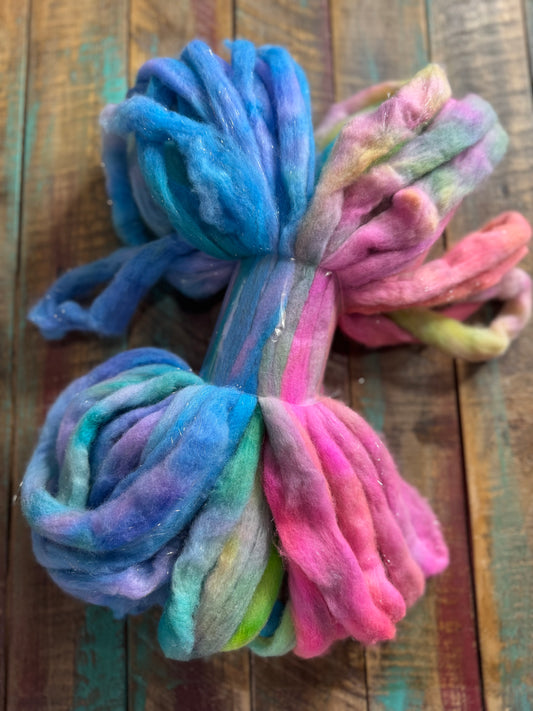 Merino Sparkle Roving-Neon Rainbow