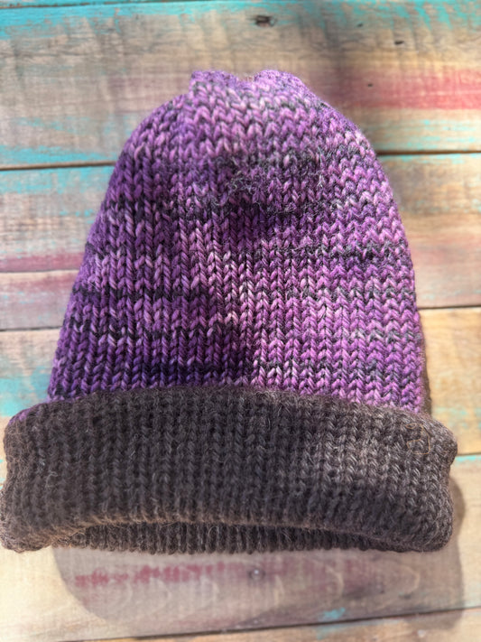 Double Knit Reversible Beanie-Purple Black