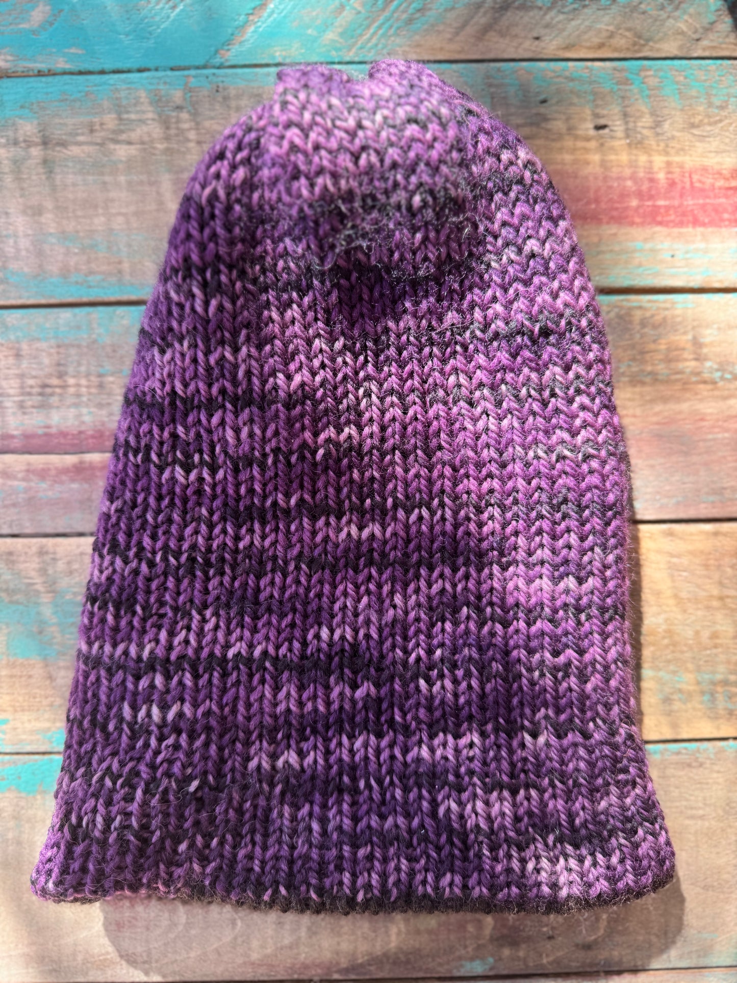 Double Knit Reversible Beanie-Purple Black