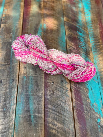 Hand Spun Alpaca Mohair Merino Glass Beads-Hot Pink