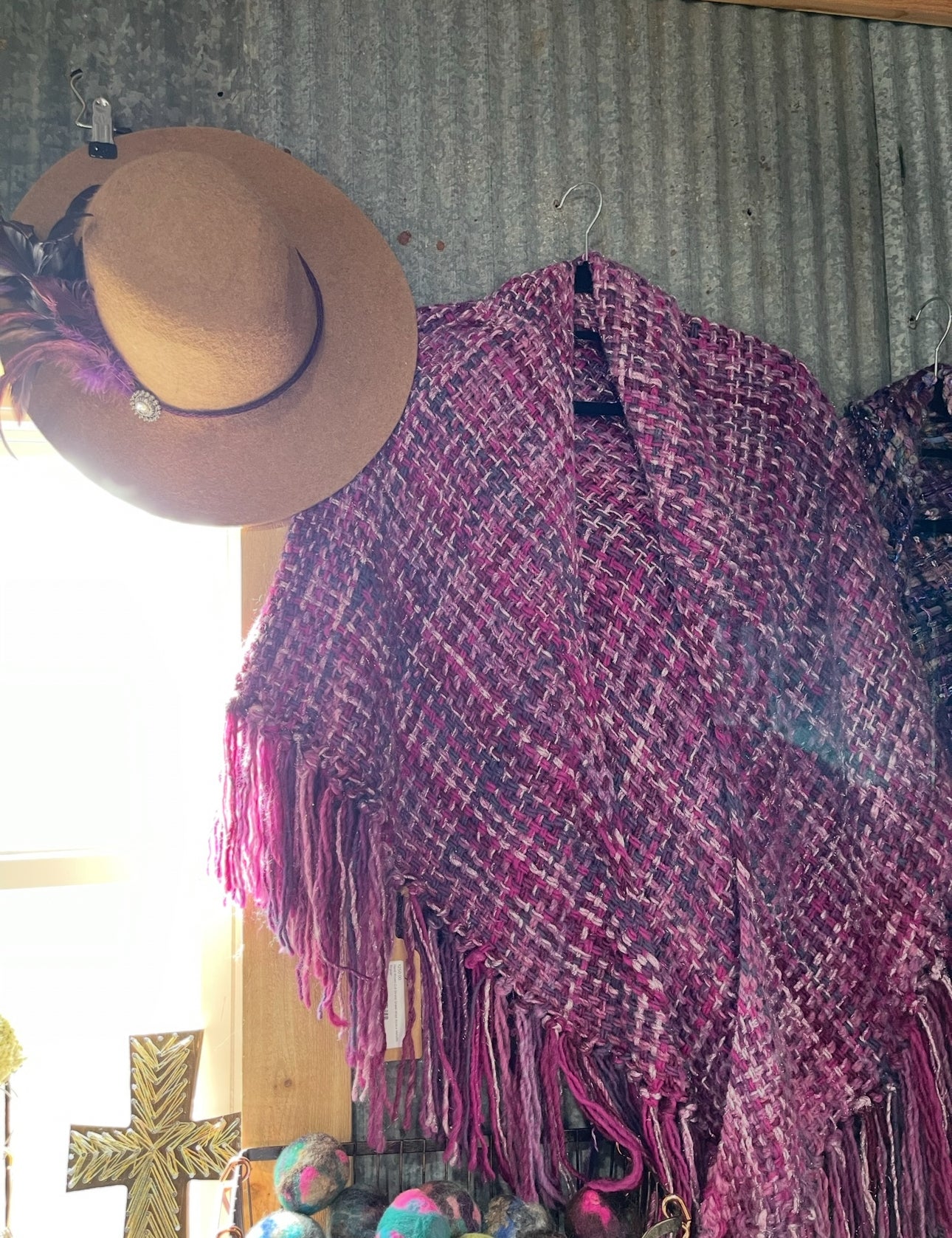 Hand Woven Shawl-Magenta Metallic