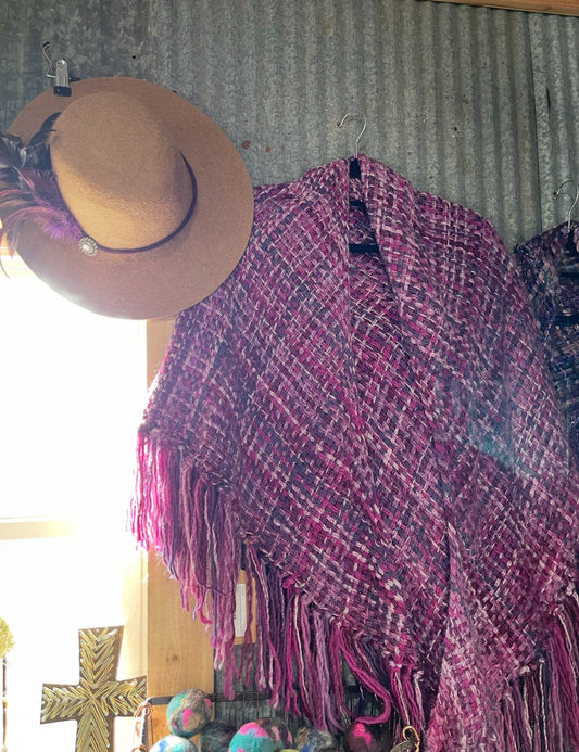 Hand Woven Shawl-Magenta Metallic
