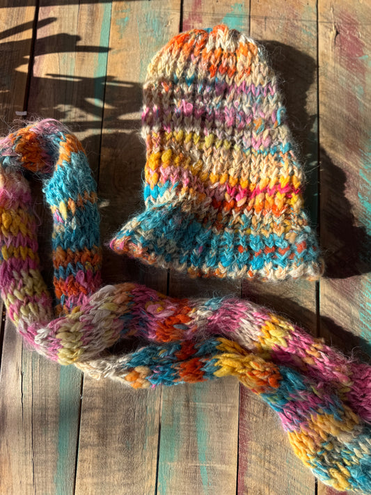 Childrens Alpaca Beanie Scarf Set-Big Ts Tutti Fruitti