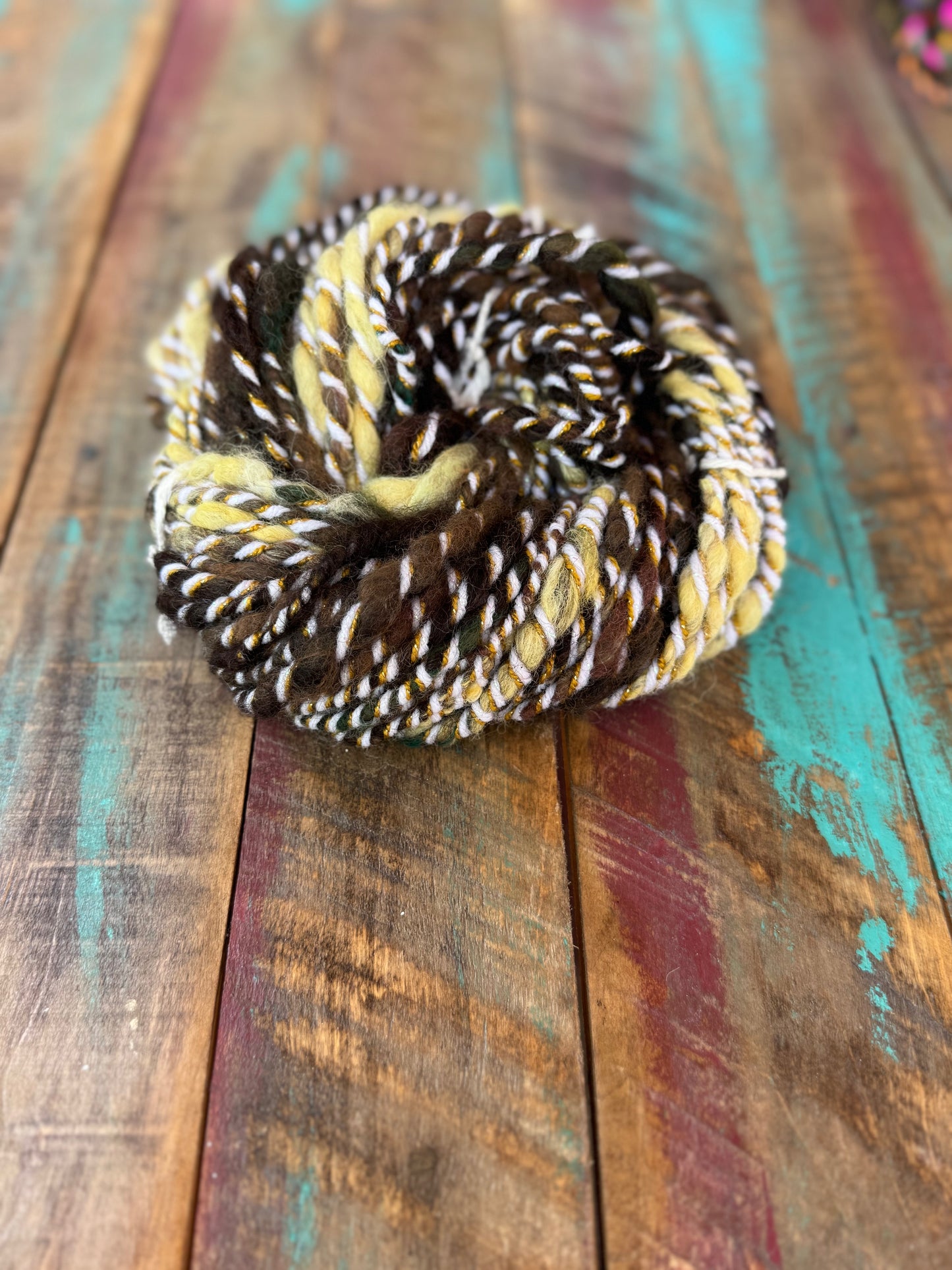 Hand Spun Bulky Art Yarn Alpaca- Sun Drop Twist