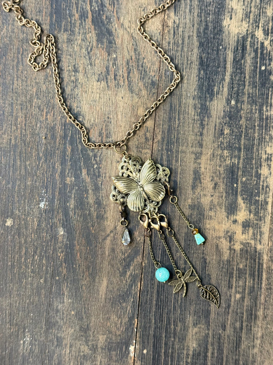 Necklace Stitch Marker-Antique Turquoise Butterfly