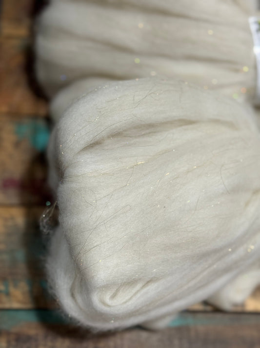 Merino 19.5 Bamboo Tencel Tussah Silk Roving-White