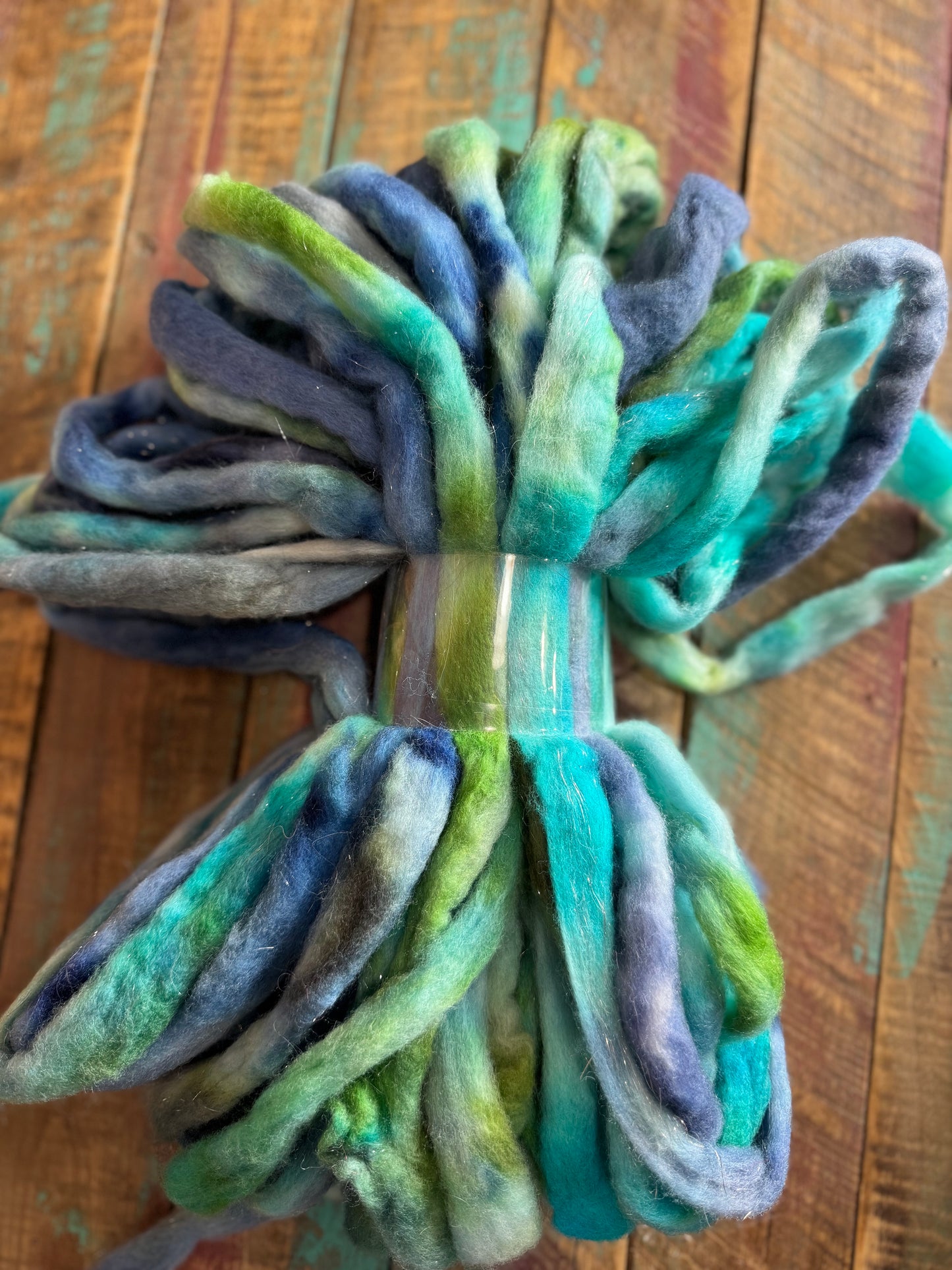 Merino Silver Sparkle Roving-Blue Green