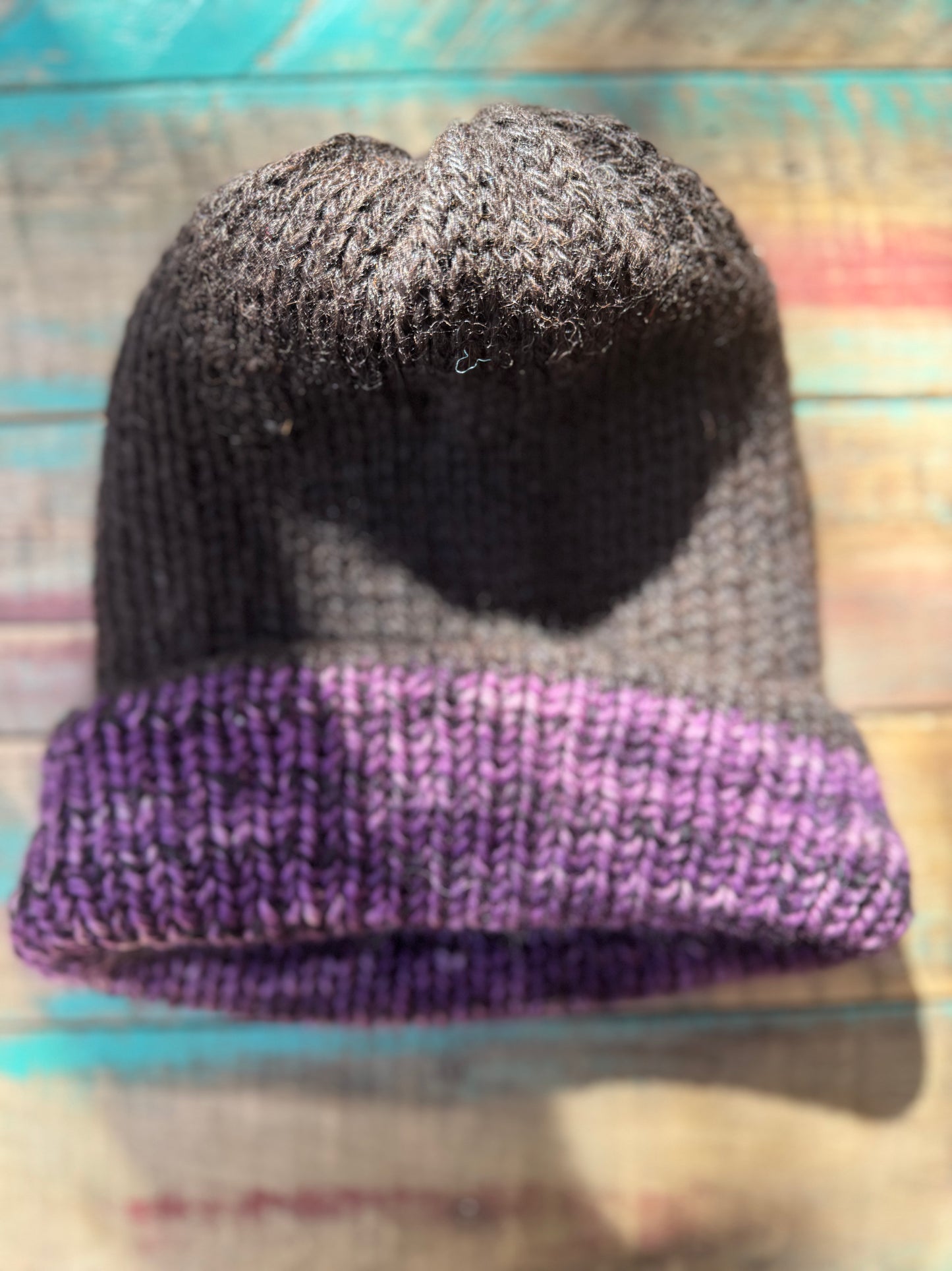 Double Knit Reversible Beanie-Purple Black