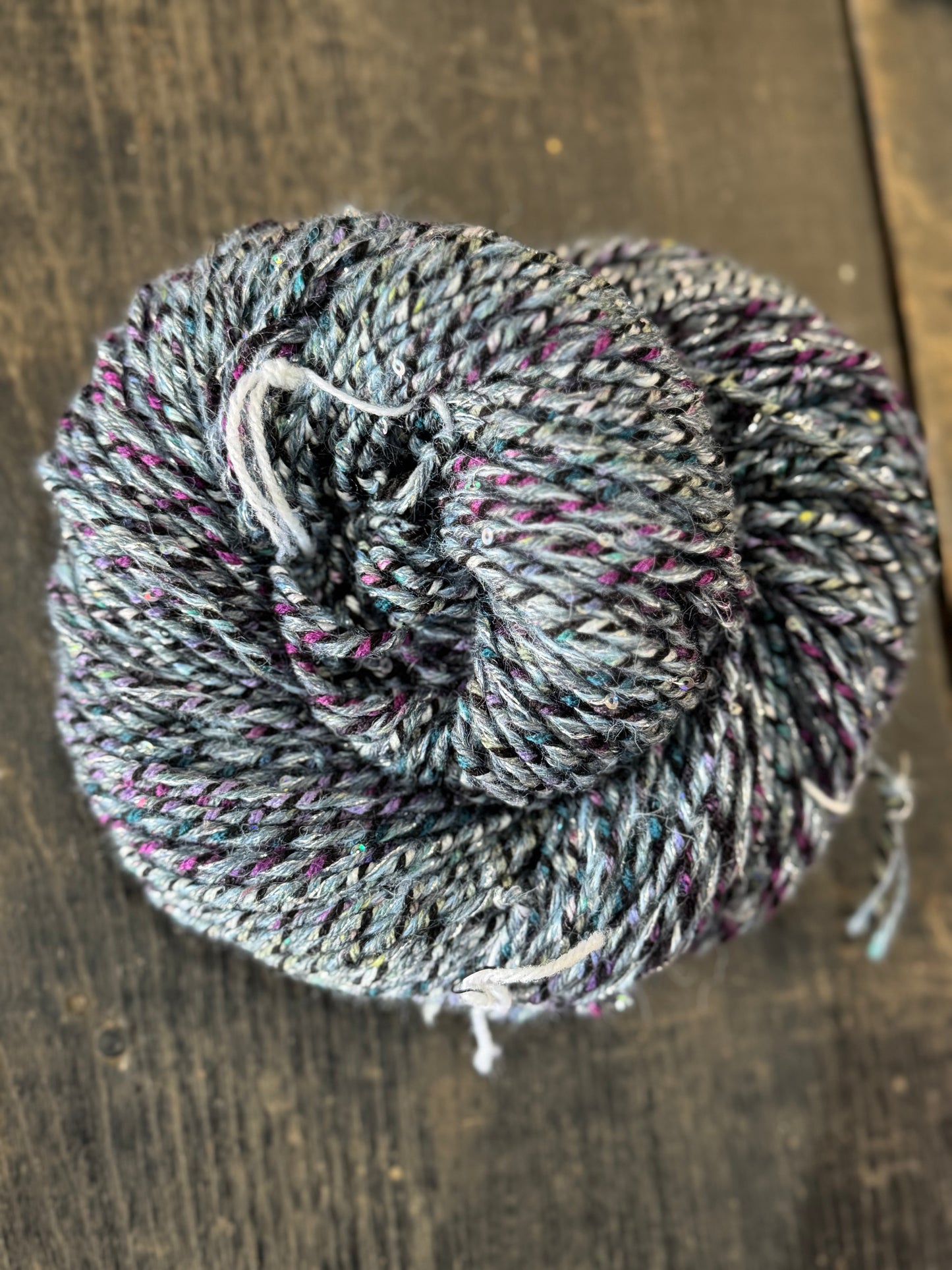 Hand Spun Worsted Mohair Suri Sequins-Dusty Blue