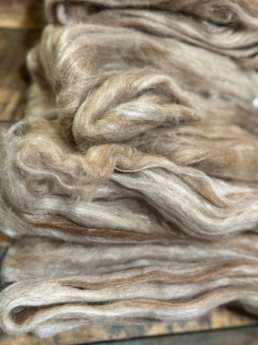 Suri Alpaca Flax Linen Eri Peace Silk Roving-Light Fawn
