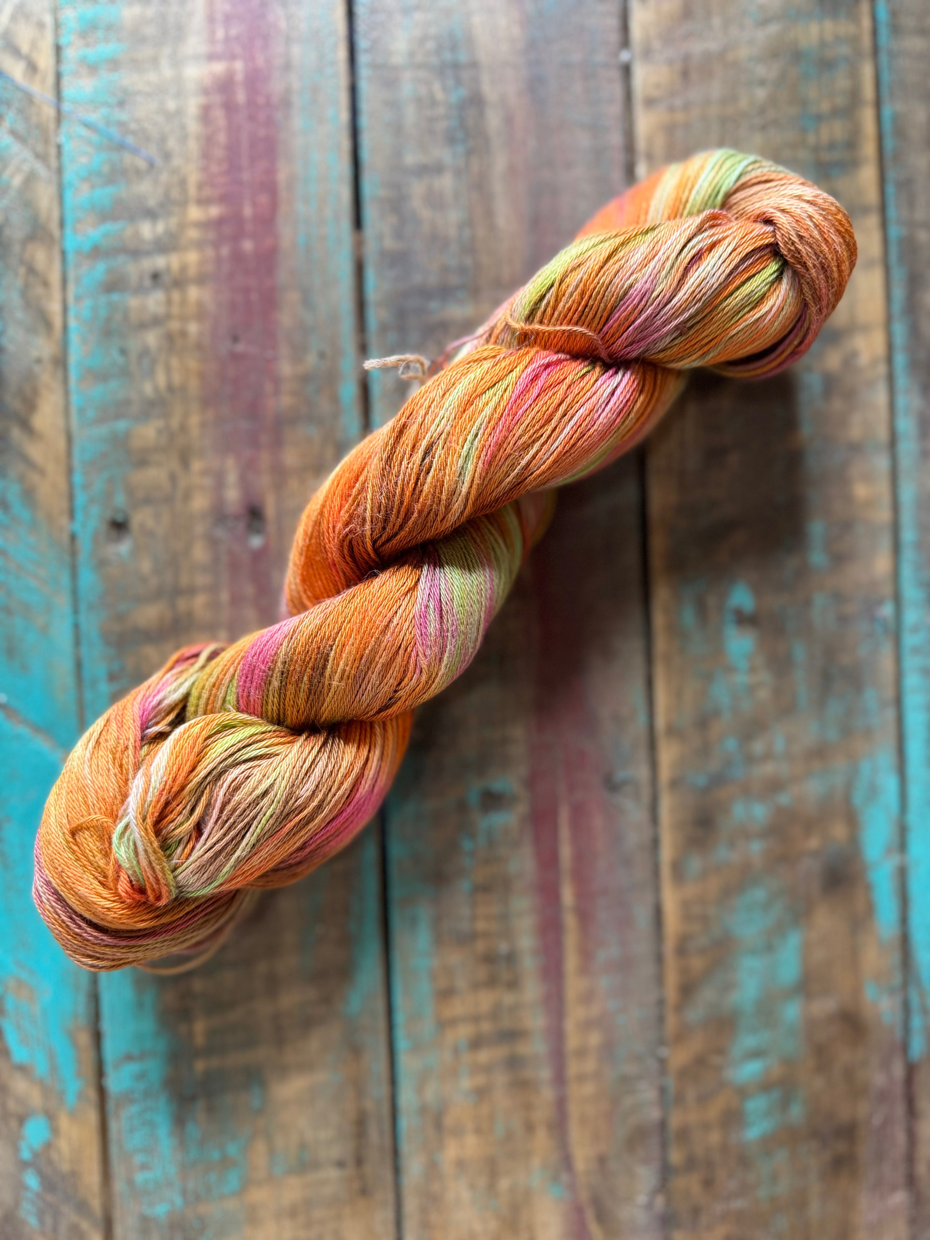 Fingering Sock Pima Cotton-Orange Green Pink